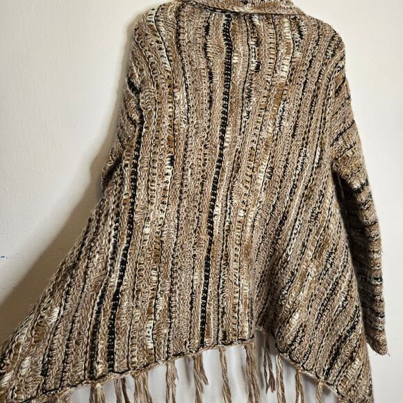 Altar'd State Wool Blend Marled Knit Open Front Cardigan Size M Brown Fringe - Picture 8 of 11
